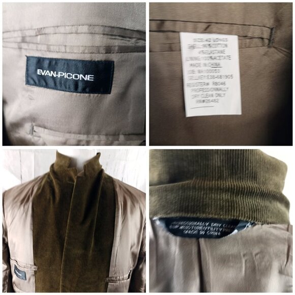 Evan Picone 42L Cotton Blend 2 Button Brown Pinstripe Corduroy Blazer Sport Coat - Picture 8 of 10